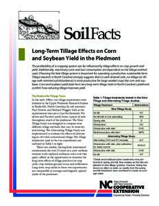 SoilFacts Long-Term Tillage Effects on Corn and Soybean Yield in the Piedmont The profitability of a cropping system can be influenced by tillage effects on crop growth and yield. Additionally, machinery costs and fuel c