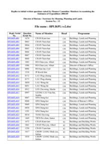 Replies to initial written questions raised by Finance Committee Members in examining the Estimates of Expenditure[removed]Director of Bureau : Secretary for Housing, Planning and Lands Session No. : 13  File name : HPLB