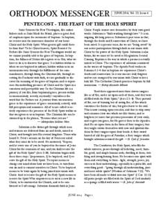 ORTHODOX MESSENGER  JUNE 2014, Vol. 23, Issue 6 PENTECOST - THE FEAST OF THE HOLY SPIRIT