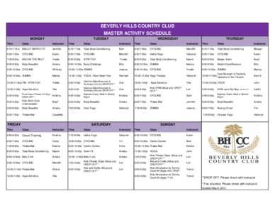 BEVERLY HILLS COUNTRY CLUB MASTER ACTIVITY SCHEDULE MONDAY TUESDAY