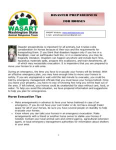 DISASTER PREPAREDNESS FOR HORSES WASART Website: www.washingtonsart.org E-mail: [removed]