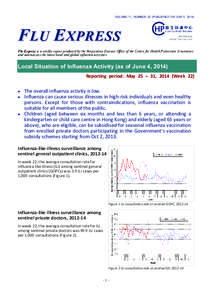 VOLUME 11, NUMBER 22 (PUBLISHED ON JUN 5, [removed]FLU EXPRESS Flu Express is a weekly report produced by the Respiratory Disease Office of the Centre for Health Protection. It monitors and summarizes the latest local and 