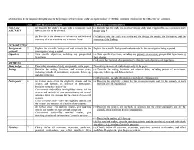 Modifications to the original STrengthening the Reporting of OBservational studies in Epidemiology (STROBE) statement checklist for the STROBE-Vet statement.  TITLE and ABSTRACT  Item