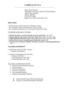 CURRICULUM VITA _________________________________________________________ Fidelis Ezeala-Harrison Department of Economics, Finance & General Business Jackson State University Jackson, MS 39217