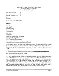 MINUTES OF THE CITY COUIVCIL WORKSHOP CITY OF COLLEGE STATION SEPTEMBER 9,20 10 STATE OF TEXAS  8