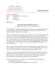 NEWS RELEASE FOR IMMEDIATE RELEASE Contact Maria Millett, Public Affairs Coordinator Office[removed]
