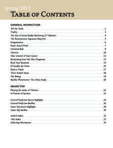 springTable of Contents General Nonfiction Tell the Truth										 Vitality