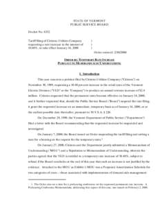 STATE OF VERMONT PUBLIC SERVICE BOARD Docket No[removed]Tariff filing of Citizens Utilities Company requesting a rate increase in the amount of 10.48%, to take effect January 14, 2000