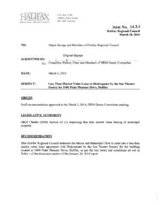 Less Than Market Value Lease – Shakespeare by the Sea Theatre Society for 5480 Point Pleasant Drive, Halifax - Mar[removed]Regional Council - HRM