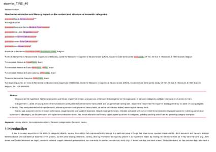 elsevier_TINE_40 Research Article How formal education and literacy impact on the content and structure of semantic categories givenname Ré gine Kolinsky surname a, b, ⁎