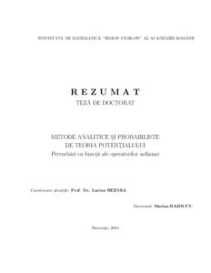 ˘ ”SIMION STOILOW” AL ACADEMIEI ROMANE ˆ INSTITUTUL DE MATEMATICA REZUMAT ˘ DE DOCTORAT