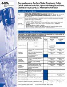 Comprehensive Surface Water Treatment Rules Quick Reference Guide: Systems Using Slow Sand, Diatomaceous Earth, or Alternative Filtration Ov e r v ie w o f th e Ru le s Title