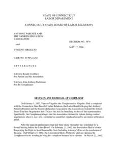 STATE OF CONNECTICUT LABOR DEPARTMENT CONNECTICUT STATE BOARD OF LABOR RELATIONS ANTHONY PARENTE AND THE HAMDEN EDUCATION ASSOCIATION