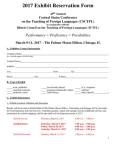 2017 Exhibit Reservation Form 49th Annual Central States Conference on the Teaching of Foreign Languages (CSCTFL) in conjunction with the