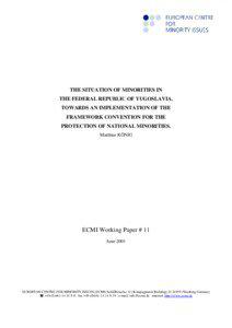 Political history / European Centre for Minority Issues / Breakup of Yugoslavia / Minority group / Socialist Federal Republic of Yugoslavia / Kosovo / Serbia and Montenegro / Yugoslavia / Framework Convention for the Protection of National Minorities / Europe / Minority rights / Politics