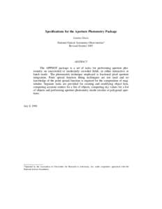 Specifications for the Aperture Photometry Package Lindsey Davis National Optical Astronomy Observatories* Revised October[removed]ABSTRACT