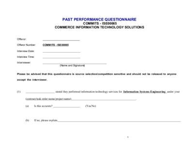 PAST PERFORMANCE QUESTIONNAIRE COMMITS - ISE00065 COMMERCE INFORMATION TECHNOLOGY SOLUTIONS Offeror: