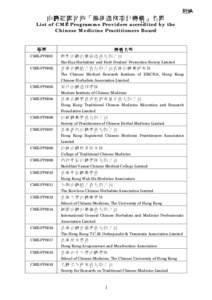 中醫組認可的「提供進修項目機構」名單