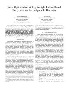 Area Optimization of Lightweight Lattice-Based Encryption on Reconfigurable Hardware Thomas P¨oppelmann Tim G¨uneysu