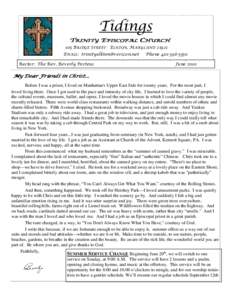 Tidings TRINITY EPISCOPAL CHURCH 105 BRIDGE STREET · ELKTON, MARYLANDEMAIL:  Rector: The Rev. Beverly Porteus
