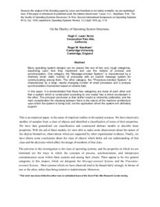 Because the original of the following paper by Lauer and Needham is not widely available, we are reprinting it here. If the paper is referenced in published work, the citation should read: 