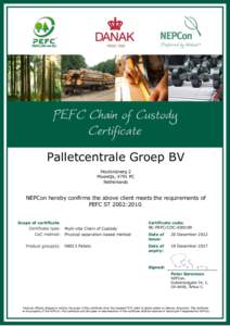 Palletcentrale Groep BV Houtsnipweg 2 Moerdijk, 4791 PC Netherlands  NEPCon hereby confirms the above client meets the requirements of