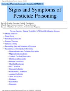 Signs and Symptoms of Pesticide Poisoning, EC2505  University of Nebraska Cooperative Extension EC97-2505-A Signs and Symptoms of Pesticide Poisoning