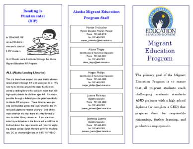 Reading Is Fundamental (RIF) Alaska Migrant Education Program Staff