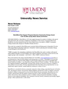 University News Service News Release Date October 3, 2012 FOR MORE INFORMATION: Contact: Patti Verbanas Phone: 