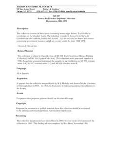 ARIZONA HISTORICAL SOCIETY 949 East Second Street Tucson, AZ[removed]Library & Archives[removed]Fax: ([removed]removed]