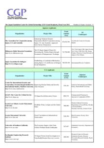 The Japan Foundation Center for Global Partnership (CGP) Grant Recipients, Fiscal Year[removed]Number of Grants Awarded:　9 Japanese Applicants