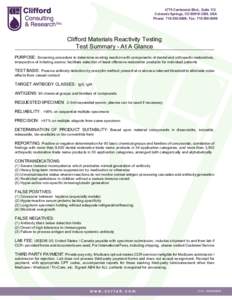4775 Centennial Blvd., Suite 112 Colorado Springs, CO, USA Phone: ; Fax: Clifford Materials Reactivity Testing Test Summary - At A Glance