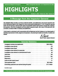 Semiannual Report to Congress  Office of Inspector General—U.S. Department of Labor HIGHLIGHTS