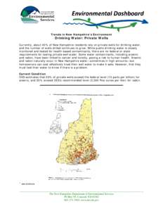 Trends in New Hampshire’s Environment  Drinking Water: Private Wells Currently, about 40% of New Hampshire residents rely on private wells for drinking water, and the number of wells drilled continues to grow. While pu