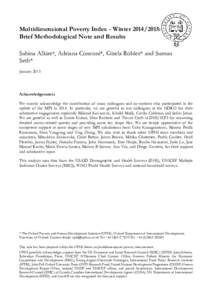 Multidimensional Poverty Index - Winter: Brief Methodological Note and Results Sabina Alkire*, Adriana Conconi*, Gisela Robles* and Suman Seth* January 2015