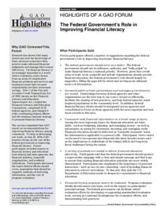 Financial literacy / Organisation for Economic Co-operation and Development / Personal finance / Government Accountability Office / Financial Literacy and Education Commission / Federal Reserve System / Education / Dodd–Frank Wall Street Reform and Consumer Protection Act / Financial Literacy Month / Financial economics / Finance / Economics