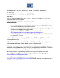 Health Advisory: Drifted Influenza A (H3N2) Viruses in Minnesota