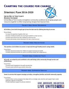 Charting the course for change Strategic Plan[removed]United Way of York County Mission Statement United Way of York County strengthens community conditions by bringing people and resources together to effect long last