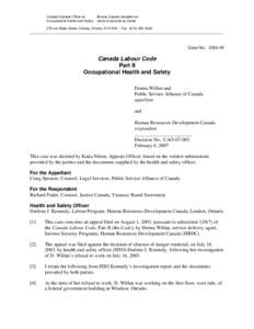 Canada Appeals Office on Occupational Health and Safety Bureau d’appel canadien en santé et sécurité au travail