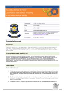T DEPARTMENT OF EDUCATION, TRAINING AND EMPLOYMENT Mount Isa School of the Air Queensland State School Reporting 2013 School Annual Report