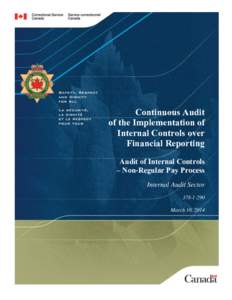 Continuous Audit of the Implementation of Internal Controls over Financial Reporting Audit of Internal Controls – Non-Regular Pay Process