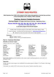 SYDNEY BUS ROUTES Brief histories from 1925 to the present of the routes and operators of private bus services in the metropolitan area of Sydney, NSW, Australia Timelines, Streets & Timetable Summaries Contract Region 1