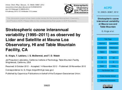 Environmental chemistry / Oxygen / Ozone depletion / Atmosphere / Ozone / Microwave Limb Sounder / Montreal Protocol / Mauna Loa Observatory / LIDAR / Atmospheric sciences / Meteorology / Earth