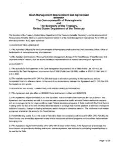 Cash Management Improvement Act Agreement between The Commonwealth of Pennsylvania and The Secretary of the Treasury, United States Department of the Treasury