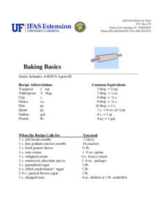 2463 State Road 16, West P.O. Box 278 Green Cove Springs, FL[removed]Phone[removed] • Fax[removed]Baking Basics