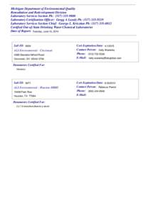 Michigan Department of Environmental Quality Remediation and Redevelopment Division Laboratory Services Section Ph: ([removed]Laboratory Certification Officer: Gregg A Lundy Ph: ([removed]Laboratory Services Se