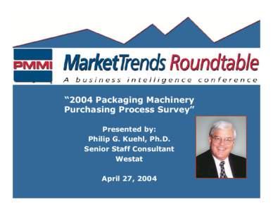 “2004 Packaging Machinery Purchasing Process Survey” Presented by: Philip G. Kuehl, Ph.D. Senior Staff Consultant Westat