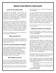 KNOW YOUR RIGHTS: EXPULSIONi WHAT CAN I BE EXPELLED FOR? days of your offense, unless you request a postponement in writing (§48918(a)).