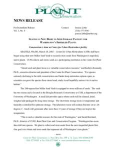Center for  NEWS RELEASE For Immediate Release Vol. 3, No. 8