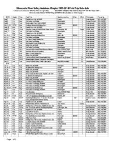 Minnesota River Valley Audubon Chapter[removed]Field Trip Schedule Check our web site MRVAC.ORG for updates. BEGINNING BIRDERS ARE ALWAYS WELCOME ON ANY FIELD TRIP! Minnesota Valley National Wildlife Refuge (MVNWR) tra